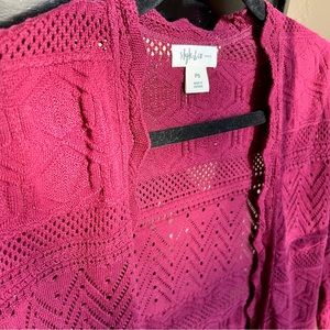 Style & Co. Knit open long sleeve cardigan sweater, pink/berry sz small/petite